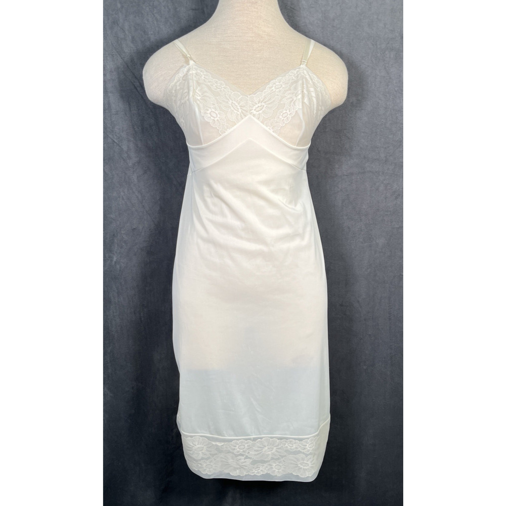 Vintage Vanity Fair Ivory Semi Sheer Floral Lace Slip Dress Size 34L EUC Charity